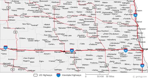 north dakota map with cities